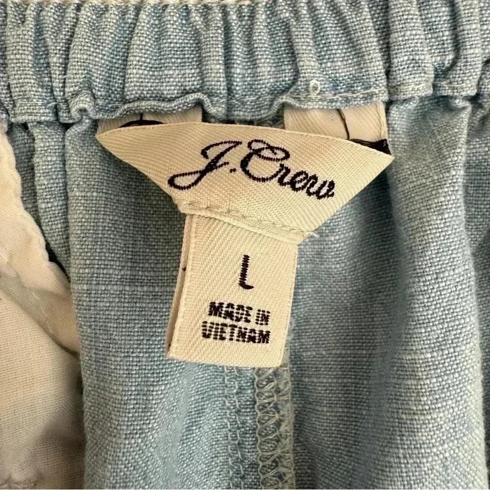 J Crew Blue Cotton  Soft Casual Ankle Length Pull On Pockets Pants SZ L #1966